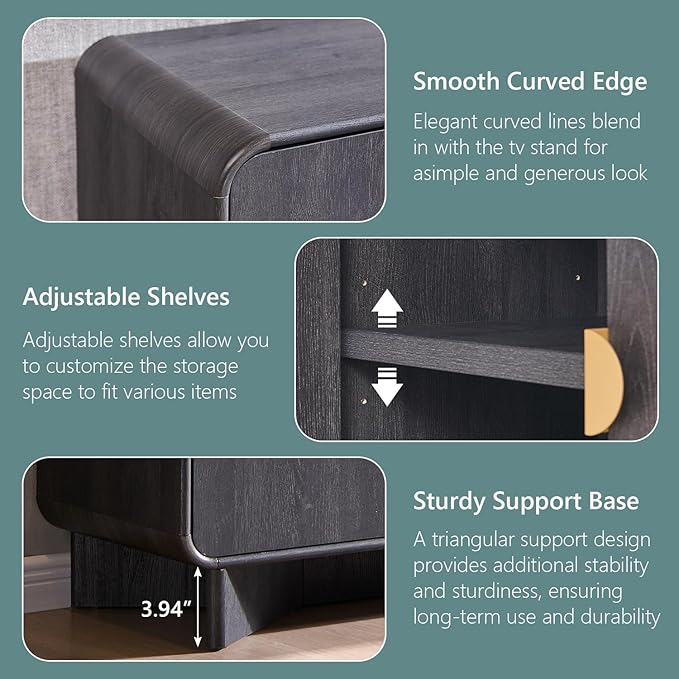 IFGET Modern Buffet Cabinet with Storage, 70" Large Sideboard Buffet Storage Cabinet with 4 Doors and Adjustable Shleves, Wooden Curved Coffee Bar for Dining Room, Kitchen, Living Room, Dark Grey