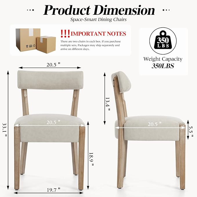 ZJhome Modern Dining Chairs Set of 4 – Mid-Century Modern Faux Leather Upholstered Kitchen & Dining Room Chairs with Curved Back, Oversized Rounded Seat, Sturdy Wood Frame, Beige