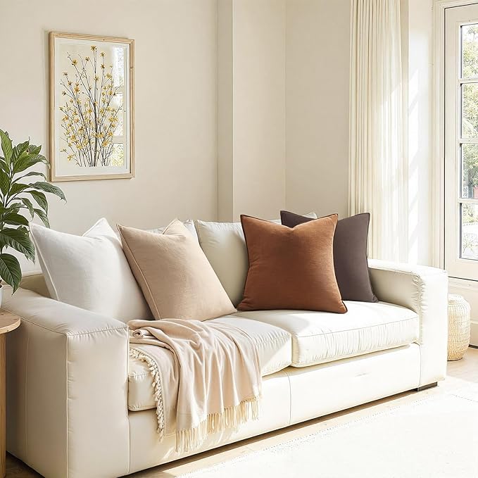 Pack of 4 Linen Pillow Covers Farmhouse Throw Lumbar Pillow Covers Soft Accent Rustic Gold Brown Cushion Case 12x20 Inch Rectangle Pillowcase for Couch Sofa Bedroom Living Room