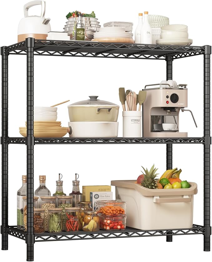 ROOMTEC 3-Tier Heavy Duty Wire Shelving Unit, 40" W x 16" D x 40" H Garage Shelving, 1200 lbs Total Capacity Adjustable Storage Rack, Metal Shelf for Kitchen, Pantry, Laundry Room, Basement