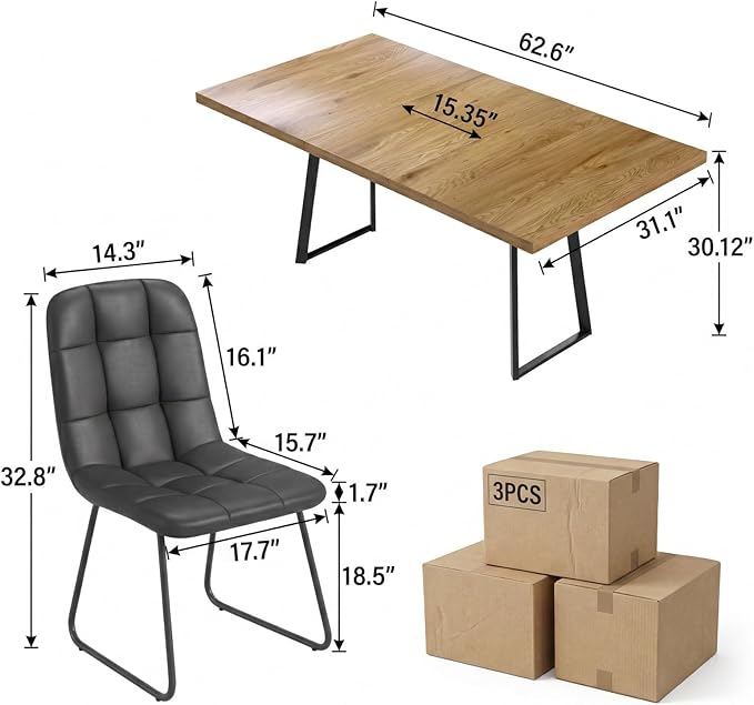 ZckyCine Extendable Dining Table Set for 6, 47" to 63" Expandable Kitchen Table with 6 Upholstered Chairs, Modern Rectangular Wood Dining Room Table Set with Metal Legs for Kitchen Apartment