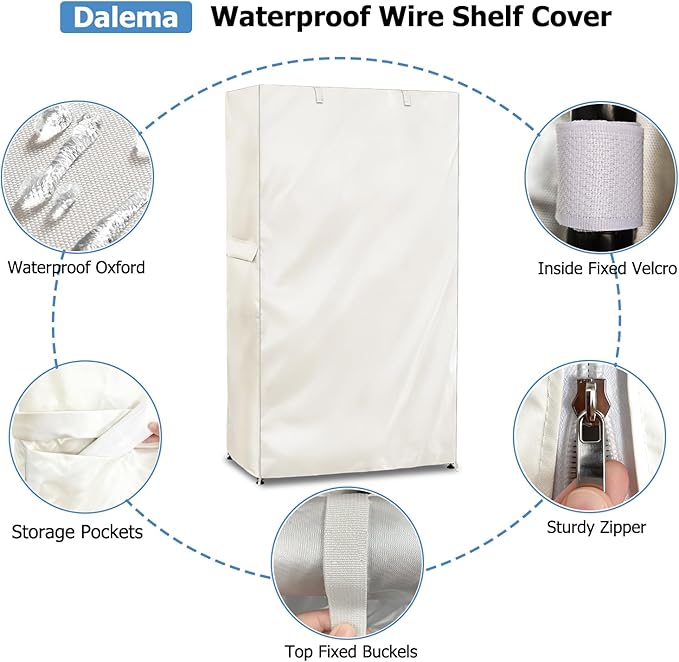 Storage Shelf Cover,Outdoor Heavy Duty 600D 60''W x 24''D x 72''H Dustproof Waterproof Shelf Covers for Wire Shelving,Storage Rack Cover with Zipper,White
