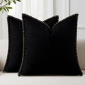 decorUhome Summer Decorative Throw Pillow Covers 26x26 Set of 2 Square Faux Linen Outdoor Neutral Farmhouse Euro Sham Pillow Covers with Stitched Edge for Couch Sofa Living Room, Black