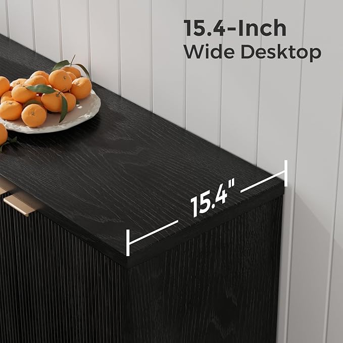 Homleke Buffet Cabinet with Storage, Modern Fluted Accent Sideboard with Doors & Adjustable Shelves, Buffet Table Entryway Cabinets for Living Room, Kitchen, Dining Room, Hallway, Black