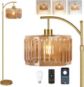 QIYIZM Glass Floor Lamp for Living Room,Bedroom,Gold Dimmable Standing Lamp with Remote,Mid Century Modern Brass Tall Lamp Boho Vintage Retro Floor Lamps Arc Amber Flower Floor Light Lamp Bohemian