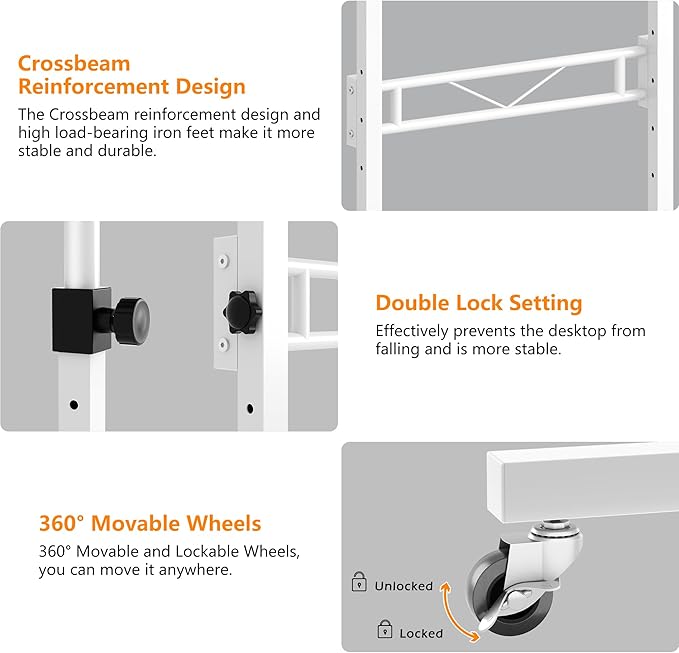 HOMIDEC Standing Desk, 32 Inch Portable Small Desk Adjustable Height, Rolling Home Office Desks with Wheels, Sit Stand Desk for Bedroom Walking Pad Home Office Small Space, White