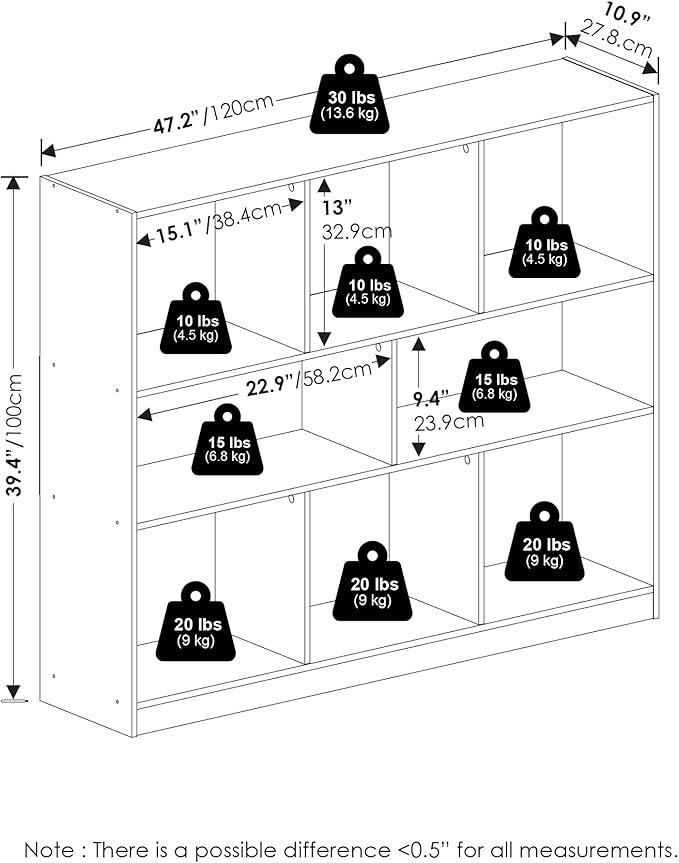 Furinno DALY Book Shelf, 8-Cube Bookshelf, Horizontal Cube Storage Organizer Bookcase, 10.9 x 47.2 x 39.4, for Living Room, Bedroom, Home Office, Dark Espresso