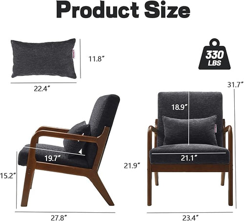Achicsofar Accent Chair Mid Century Modern Armchair with Lumbar Support Pillow Wood Legs PU Leather Upholstered Lounge Chairs Comfy High Back Cushion for Living Room Bedroom