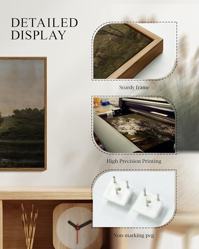 Vintage Framed Landscape Wall Art Set of 3 12x16 Countryside Lake Canvas Painting, Rustic Tranquil Hillside Meadow Views Nature Scenery Print, Classic Pastoral Living Room Bedroom Farmhouse Decor