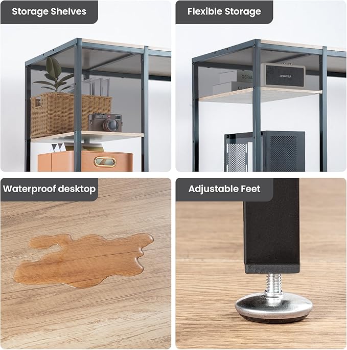 MINOSYS 47-inch Computer Desk with Storage Shelf - Gray Ideal Gaming Desk for Bedrooms, Small Spaces, and Home Offices Modern Writing Desk for PCs.