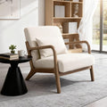 Modern Accent Chair with Wooden Frame & Linen Fabric, Mid Century Modern Chair with Lumbar Pillow, Cozy Accent Chair for Living Room, Bedroom, Reading Nook or Small Spaces
