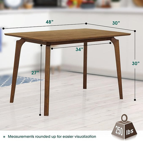 Acacia Verve 48" Solid Wood Dining Table for 4, Rectangular Acacia Wood Kitchen Table, Modern Farmhouse Style, Rustic Natural Finish, Dining Room Furniture, Seats 4 Comfortably (Verve, Walnut)
