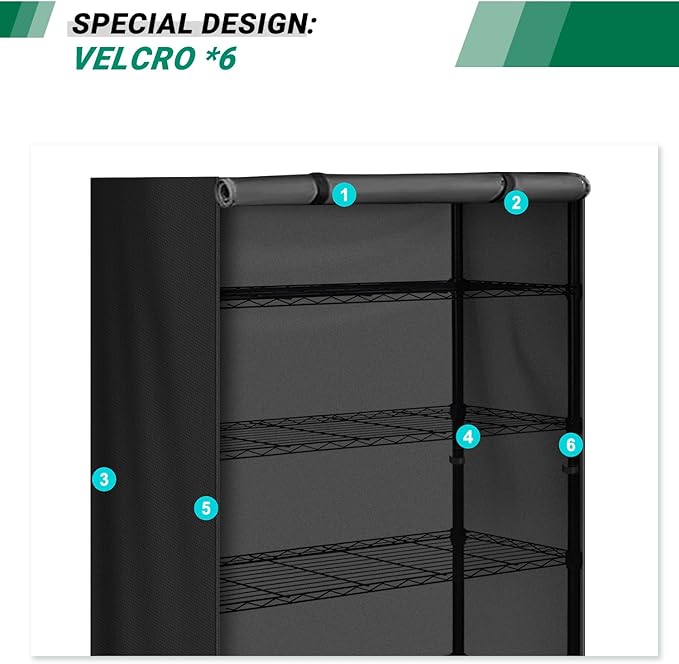 Storage Shelving Unit Cover, Waterproof Shelf Cart Protective Outdoor Indoor Storage Rack Dust Cover with Zipper (60"Lx24"Wx72"H), Black