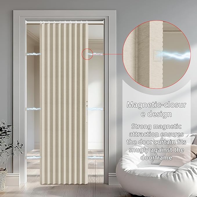 Jilron Accordion Door Curtain Set - 100% Blackout, with Curtain Rod Included, for Bedroom Privacy Protection (Off white-43 W x 78" L+Rod)