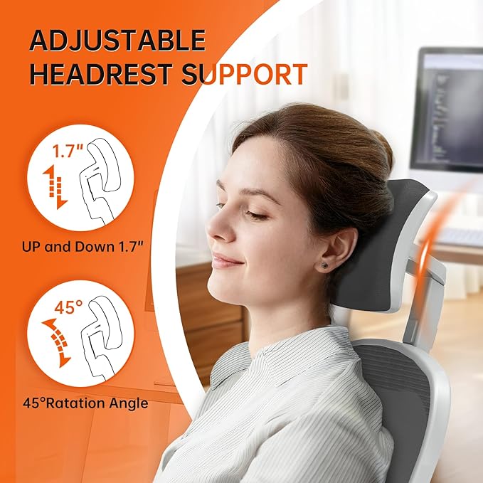 Office Chair Ergonomic Desk Chair, 330LBS Capacity, High Back Computer Design for Long Hours Comfort, Rolling Swivel for Home Office, Flip-up Armrests, Grey Black
