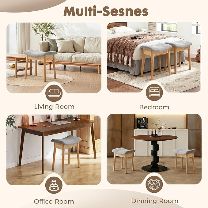 Square Linen Makeup Stool Small Ottoman Stool Chair for Vanity, Modern Padded Seat Foot Rest for Makeup Room, Bathroom (Classic-LightGray)
