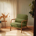 Bonnlo Dark Green Linen Mid Century Modern Accent Chair, Soild Wood Padding Lounge Armchairs Side Sitting Chairs for Living Room, Bedroom, Guest Room