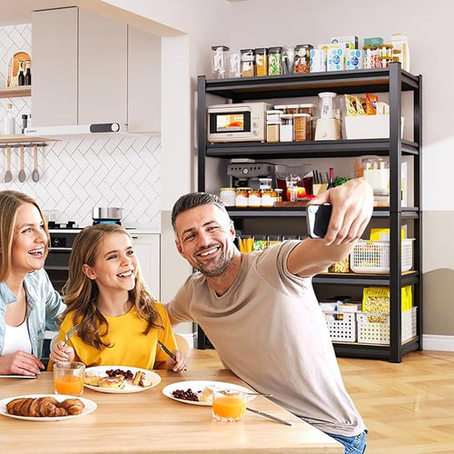 71.2''H Storage Shelves, 2000lbs Garage Shelving,Adjustable Heavy Duty Shelving Unit,5T Tall Garage Shelves，Wood Metal Standing Shelf Units,Utility Rack for Kitchen 71.2''H*27.5''W*11.8''D