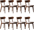Modern Solid Wood Dining Chair Set of 8, Kitchen Dining Room Chair with Upholstered Cushion and Seat Cover, Curved Backrest, 100% FAS Grade North America Oak Wood, Walnut