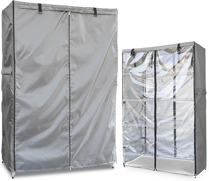 okcool Waterproof Shelf Cover, Wire Shelf Cover with Zipper & Clear View Panel (Grey,48" Wx18 Dx82 H Shelves)