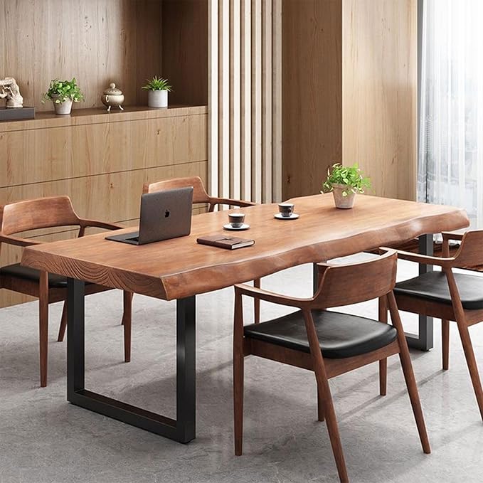 Stylish Solid Wood Office Desk with Sturdy Metal Base - Durable Multi-Size Executive Computer & Dining Table - Perfect for Home Office & Work Environments (Brown, 78.74in)