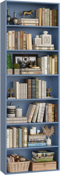 FACBOTALL 82" Tall Bookshelf, 7-Tier Open Shelves Bookcase, Freestanding Display Storage Shelves, Tall Bookcase Home Decor Furniture for Home Office, Living Room, Bedroom, Blue