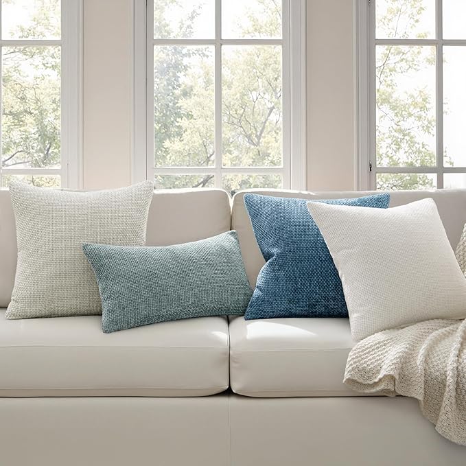 MIULEE Pack of 2 Blue Throw Pillow Covers 20x20 Inch Coastal Summer Modern Boho Accent Decorative Pillow Covers Soft Chenille Farmhouse Cushion Covers for Home Decor Couch Bed Sofa Living Room