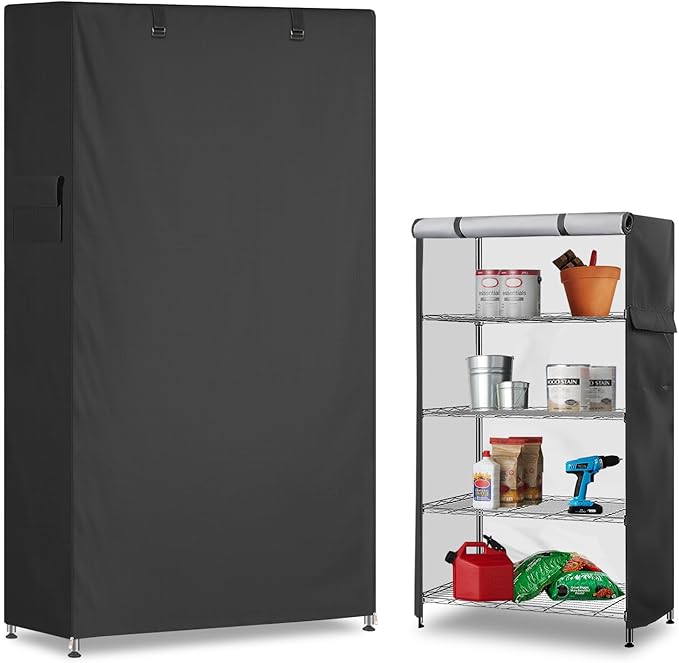 Storage Shelf Cover,Outdoor Heavy Duty 600D 36.2''W x 20.5''D x 60''H Dustproof Waterproof Shelf Covers for Wire Shelving,Storage Rack Cover with Zipper
