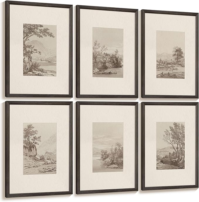 Joocrise Neutral Wall Art Decor Set of 6 Vintage Canvas Wall Art Rustic Farmhouse Wall Art Botanical Prints Country Pictures Neutral Vintage Artwork for Living Room Bedroom 8x10 Inch Wood Framed