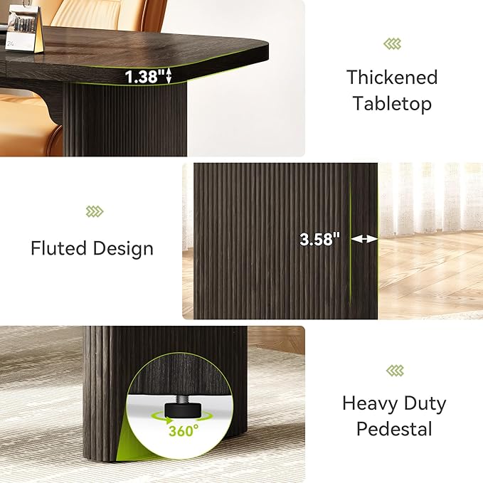 LITTLE TREE 62-Inch Computer Desk, Large Simple Writing Desk with Fluted Double Pedestal, Modern Home Office Desk, Wooden 5 Ft Small Conference Meeting Seminar Table, Charcoal Black