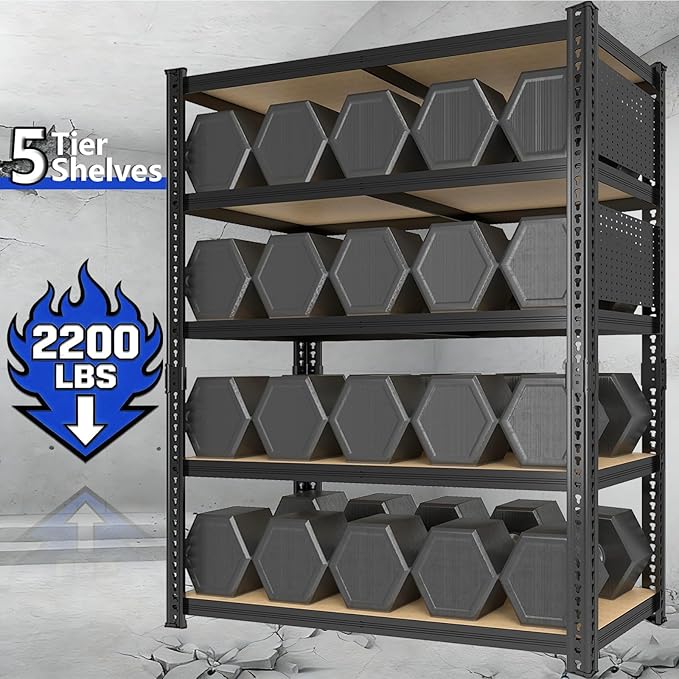 40''W Garage Storage Shelves, Storage Racks Shelving Units, Storage Shelves Heavy Duty, Adjustable Metal Shelves with 2 Pegboards for Basement, Warehouse, Pantry, Closet, Kitchen, 2200 LBS