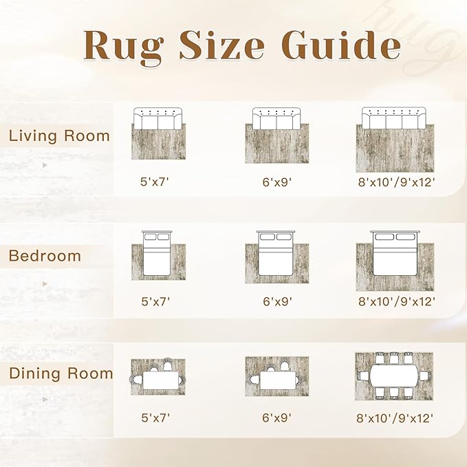 Washable Rug 5x7 Area Rugs for Living Room: Neutral Soft Rug Abstract Non Slip Low Pile Modern Carpet for Bedroom Kitchen Nursery Office Dining Room Indoor (Brown, 5'x7')
