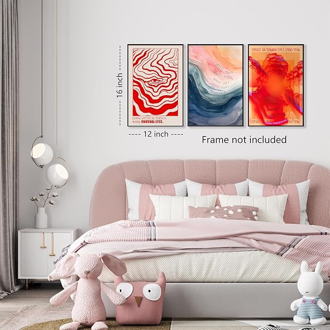 wanyun Vintage Mental Health Meditation Wall Art Set of 3, Odd Hippie Psychedelic Canvas Prints Poster, Inspirational Quotes Wall Decor Picture for Office Bedroom Living Room 12x16 Inch Unframed
