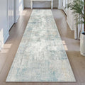 2x8 Washable Runner Rug Blue Cream Abstract Non Slip Soft Low Pile Hallway Kitchen Rug Neutral Modern Carpet for Laundry Bathroom Bedroom Living Room Home Decor