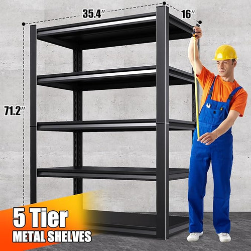 71.2''H Storage Shelves, 2500lbs Garage Shelving,Adjustable Heavy Duty Shelving Unit,5T Tall Garage Shelves，Metal Standing Shelf Units,Utility Rack For Kitchen Warehouse Industrial Basement 2 Pack