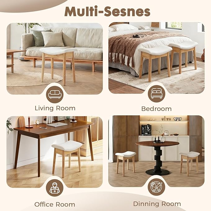 Square Linen Makeup Stool Small Ottoman Stool Chair for Vanity, Modern Padded Seat Foot Rest for Makeup Room, Bathroom (Classic-Beige)