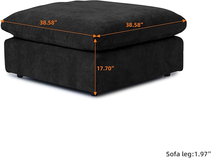 Cloud Modular Sectional Sofa Couch, Linen Blend Fabric Ottoman Module for Living Room, Cushion Covers Washable&Removable, Black