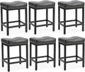 Sweetcrispy 24 inch Bar Stools Set of 6, Upholstered Modern Counter Height Bar Stools for Kitchen Island Modern PU Leather Sadless Stools Chair with Metal Base and Footrest,Black