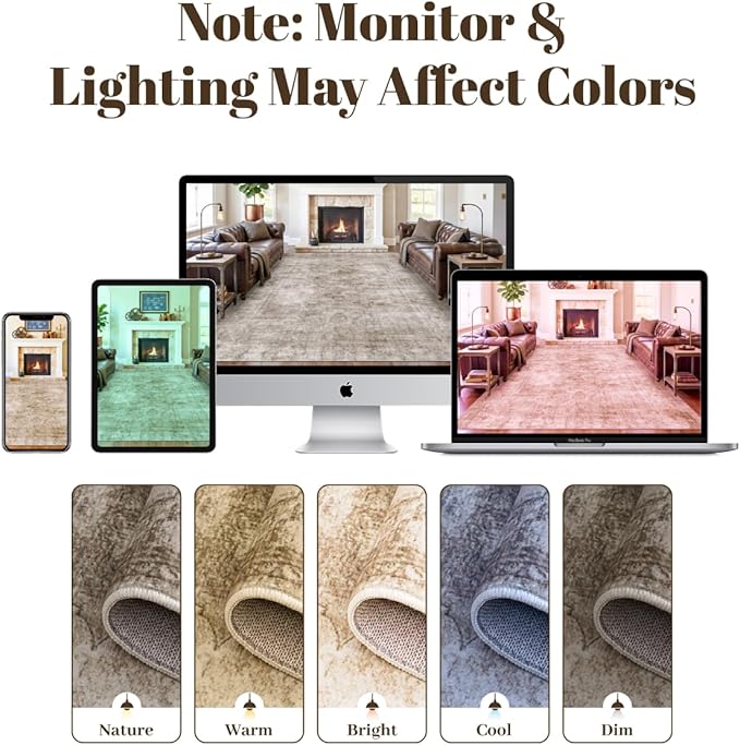 Homemate Washable Rug 10x14 Area Rugs - Vintage Faux Wool Rugs for Living Room Bedroom Dining Room - Non Slip Foldable Carpet Indoor Area Rug for Home Decor（10'x14', Brown