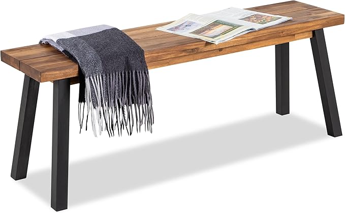 VICTORY RELAX Solid Wood Bench - Minimalist Design, Acacia Wood Construction, Natural top-Black Leg Color, Versatile for Entryway,Living Room,Bedroom & Outdoors,Easy Assembly & Weather-Resistant