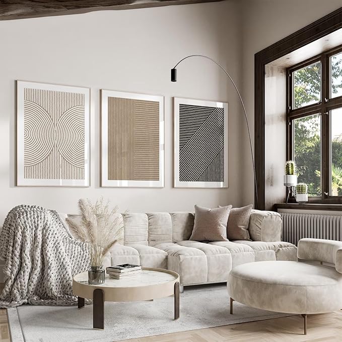 Boho Modern Wall Art Pictures Neutral Abstract Canvas Wall Decor Minimalist Line Wall Art Beige Brown Black Poster Mid Century Painting Artwork for Living Room Bedroom 16x24 Inch Unframed Set of 3