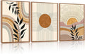 HPINUB Boho Framed Canvas Wall Art Prints, (Set of 3,12X16 Inch) Mid Century Modern Wall Decor, Nature Plants Desert Sun Art Paintings, Bohemian Artwork for Living Room, Bedroom, Dining Room, Office