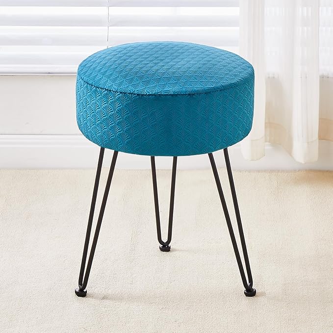 Velvet Ottoman,Vanity Stool,Dressing Table Seat with Metal Leg Vanity Chair for Bedroom, Living Room, Entryway, Offices