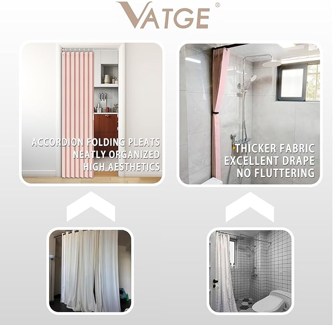 Vatge Doorway Curtains Accordion Pink Curtains for Girls' Room Door, Closet Doors Curtain, 80 Inch Long Privacy Curtains for Room Divider and Open Closet, 1 Panel with Tieback, W39 x L78, Pink