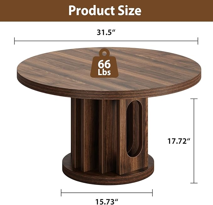 knoworld 31.5" Round Coffee Table, Small Wooden Circle Center Table Hole Panel Splice Design Coffee Tables for Living Room, Thickened Edge MDF Board, Walnut