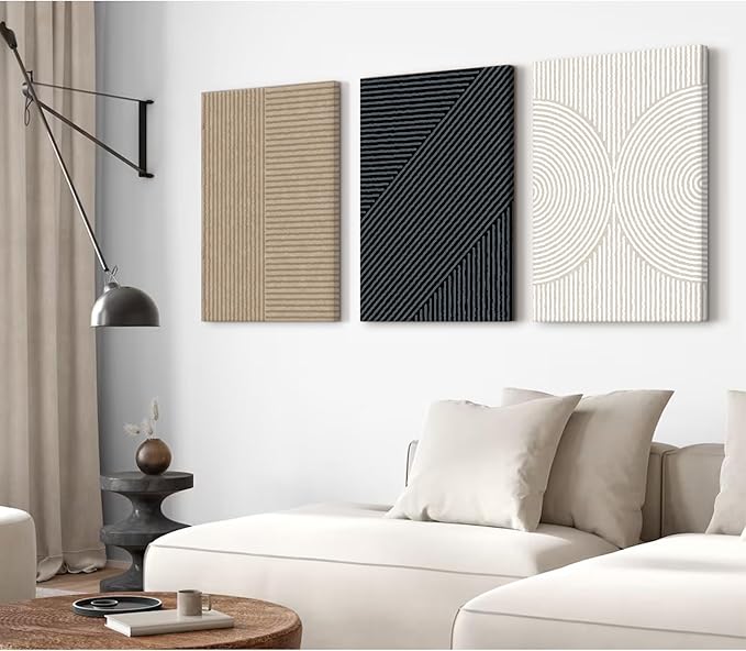 Modern Abstract Pictures Wall Art Boho Neutral Canvas Wall Art Minimalist Line Wall Decor Beige Black Brown Artwork Abstract Modern Painting Prints for Living Room Bedroom 24x36x3 Inch Wrapped Canvas