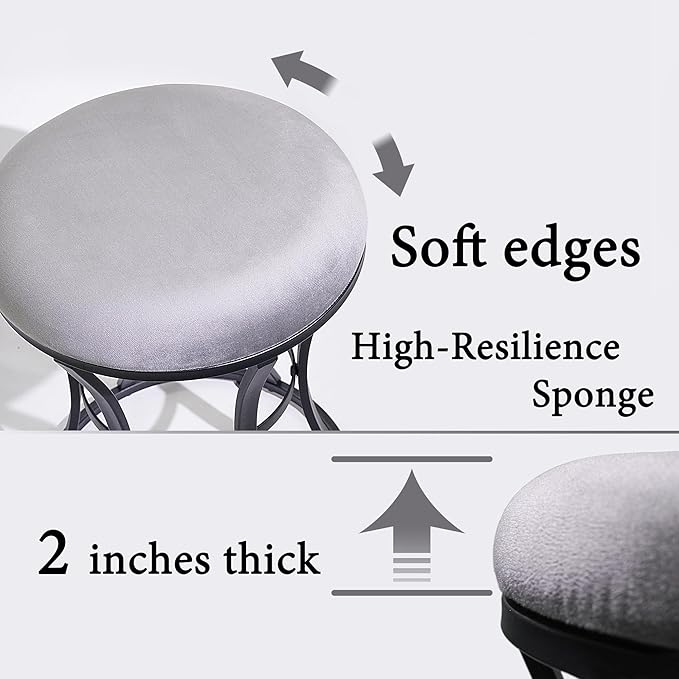 Vanity Stool, Grey Stools for Makeup Room, Round Ottoman Foot Stool, Velvet Footrest Vanity Chair for Bathroom, Bedroom, Living Room Furniture, Entryway, Offices