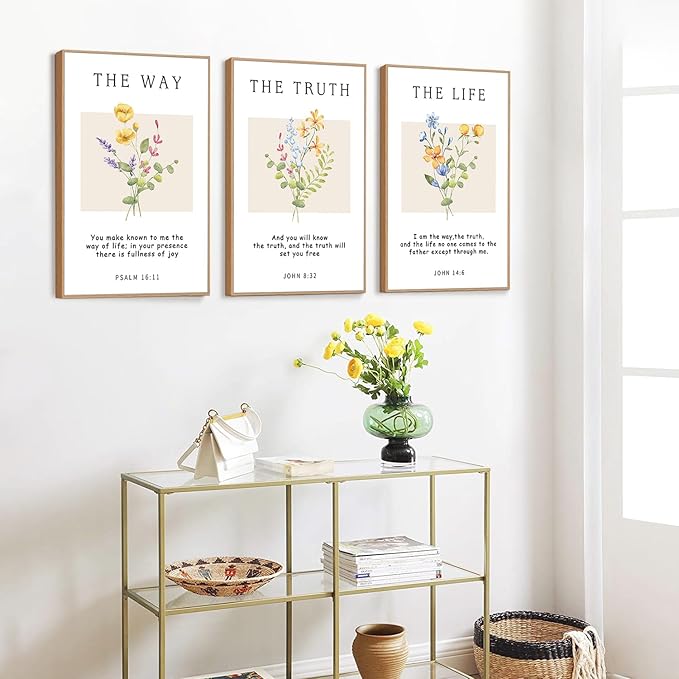 CHDITB Bible Verse Floral Framed Canvas Wall Art Set, Scripture Wall Decor, Christian Watercolor Botanical Painting, Inspirational Faith Art Prints for Living Room, Bedroom, Office 24"x36"x3