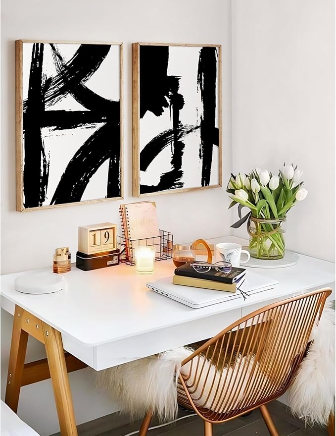 Tocliky Black and White Wall Art Abstract Modern Painting Minimalist Line Canvas Wall Art Decor Black And White Poster Abstract Artwork Prints for Living Room Bedroom 12x16 Inch Unframed Set of 2