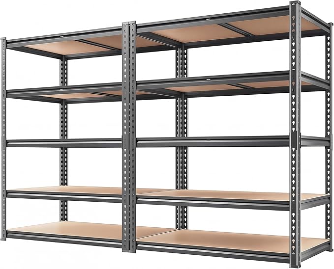 Garage Shelving Heavy Duty, 2450LBS Metal Storage Shelves 5 Tier, Adjustable Shelving Unit 36" W x 16" D x 72" H, Boltless Garage Storage Rack for Garage Basement, Pantry, Warehouse 2Pcs